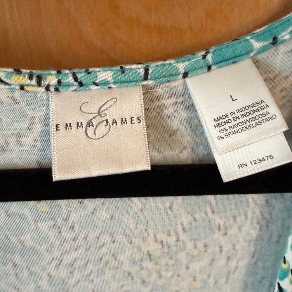 Emma James Teal Abstract Print 2 Piece Skirt Set V-Neck Top A-Line Skirt Large - Picture 2 of 9